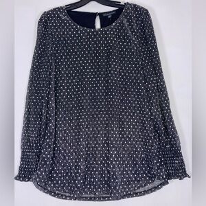 ADRIANA PAPELL Top Blouse Long Sleeve Pleated Women’s Size M Polka Black